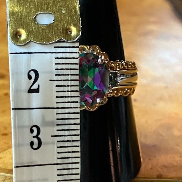 Mystic Topaz Moissanite Sterling Silver Ring Size 9 - Picture 8 of 10